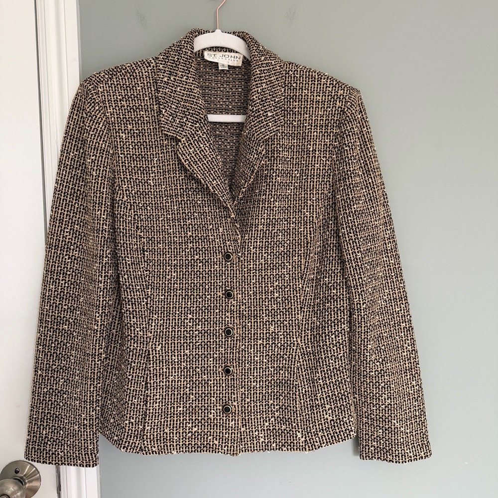 St. John Collection Black and Cream Tweed Blazer